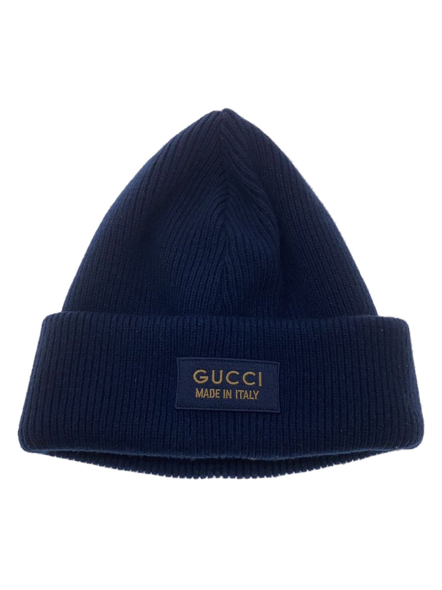【中古】GUCCI◆Patch Beanie Hat/ニットキャップ/L/ウール/NVY/レディース/772562 4G200【服飾雑貨他】
