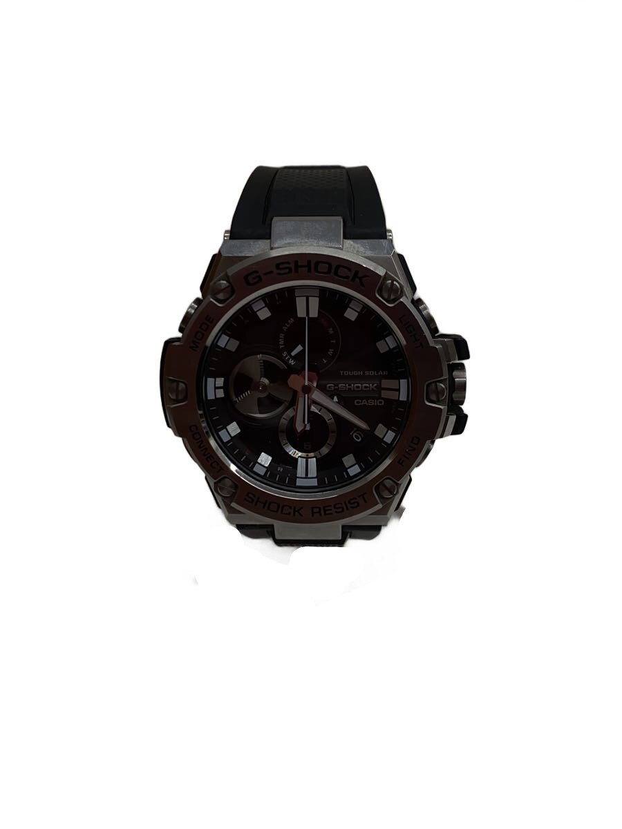 【中古】CASIO◆ソーラー腕時計/アナログ/ラバー/BLK/BLK/GST-B100【服飾雑貨他】