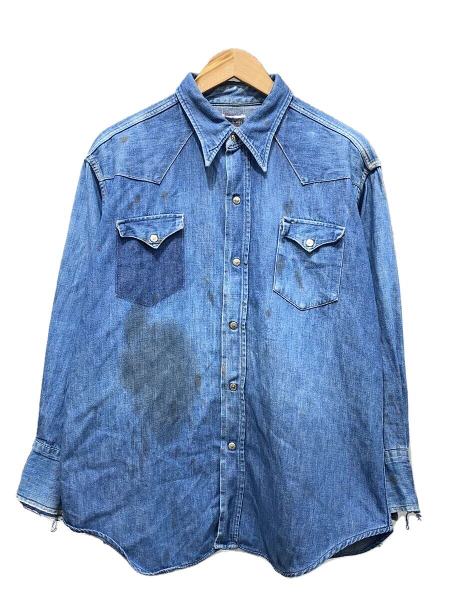 【中古】Levi’s◆50s頃/ウエスタンシャツ/コットン/インディゴ/ショートホーン/右胸ポケットフラップのみ/【メンズウェア】