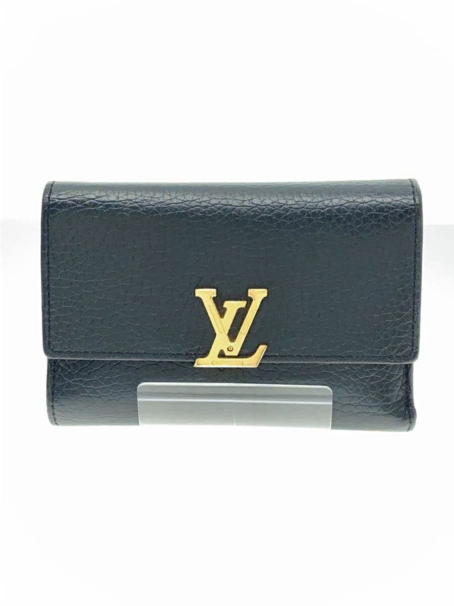 【中古】LOUIS VUITTON◆ポルト・フォイユ・カプシーヌ・コンパクト_パルナセア_BLK/牛革/BLK/レディース【服飾雑貨他】