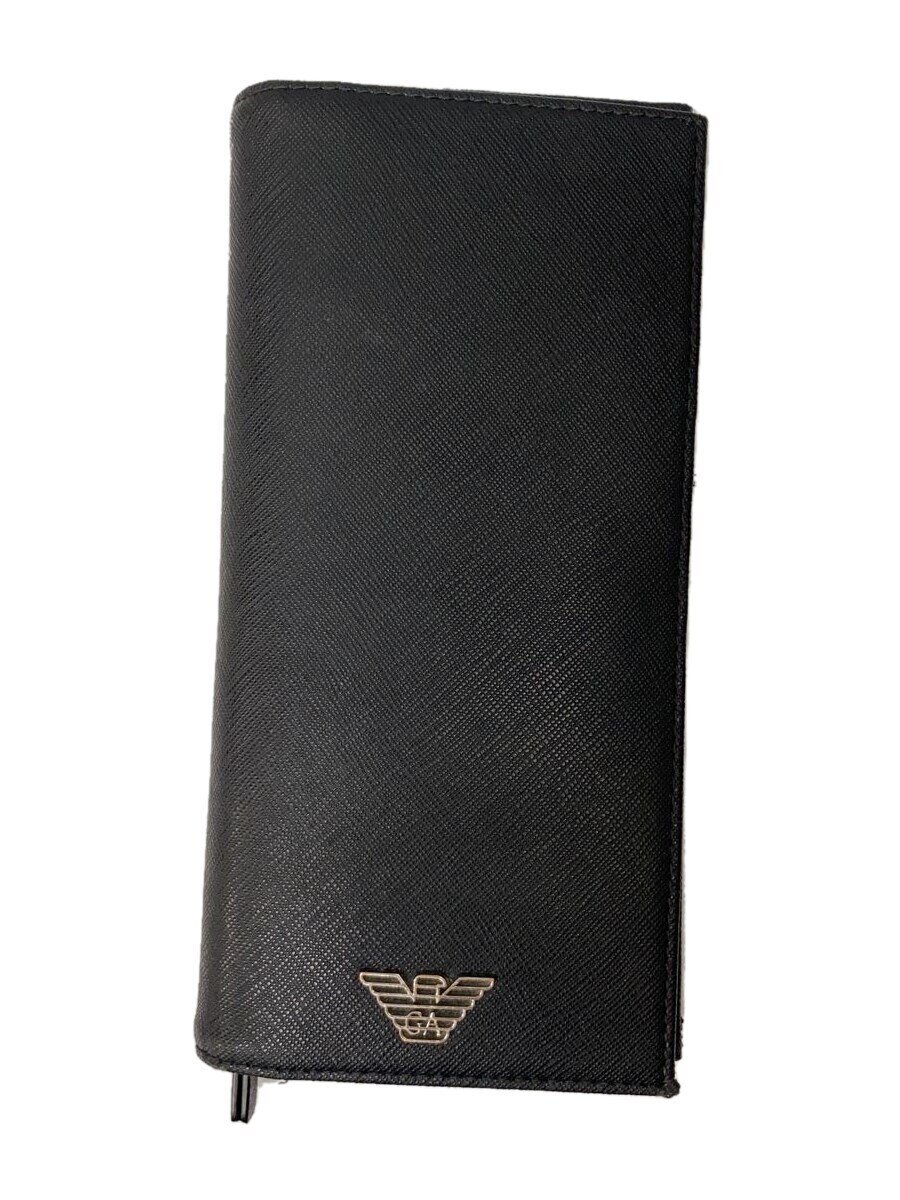 【中古】EMPORIO ARMANI◆長財布/--/BLK/無地/メンズ【服飾雑貨他】