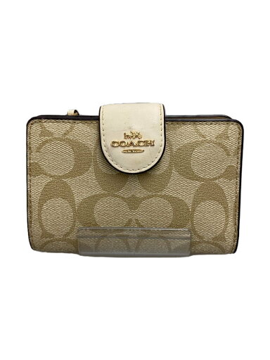 【中古】COACH◆2つ折り財布_シグネチャー_ベージュ/--/BEG/総柄/レディース【服飾雑貨他】 【中古】COACH◆2つ折り財布_シグネチャー_ベージュ/--/BEG/総柄/レディース【服飾雑貨他】