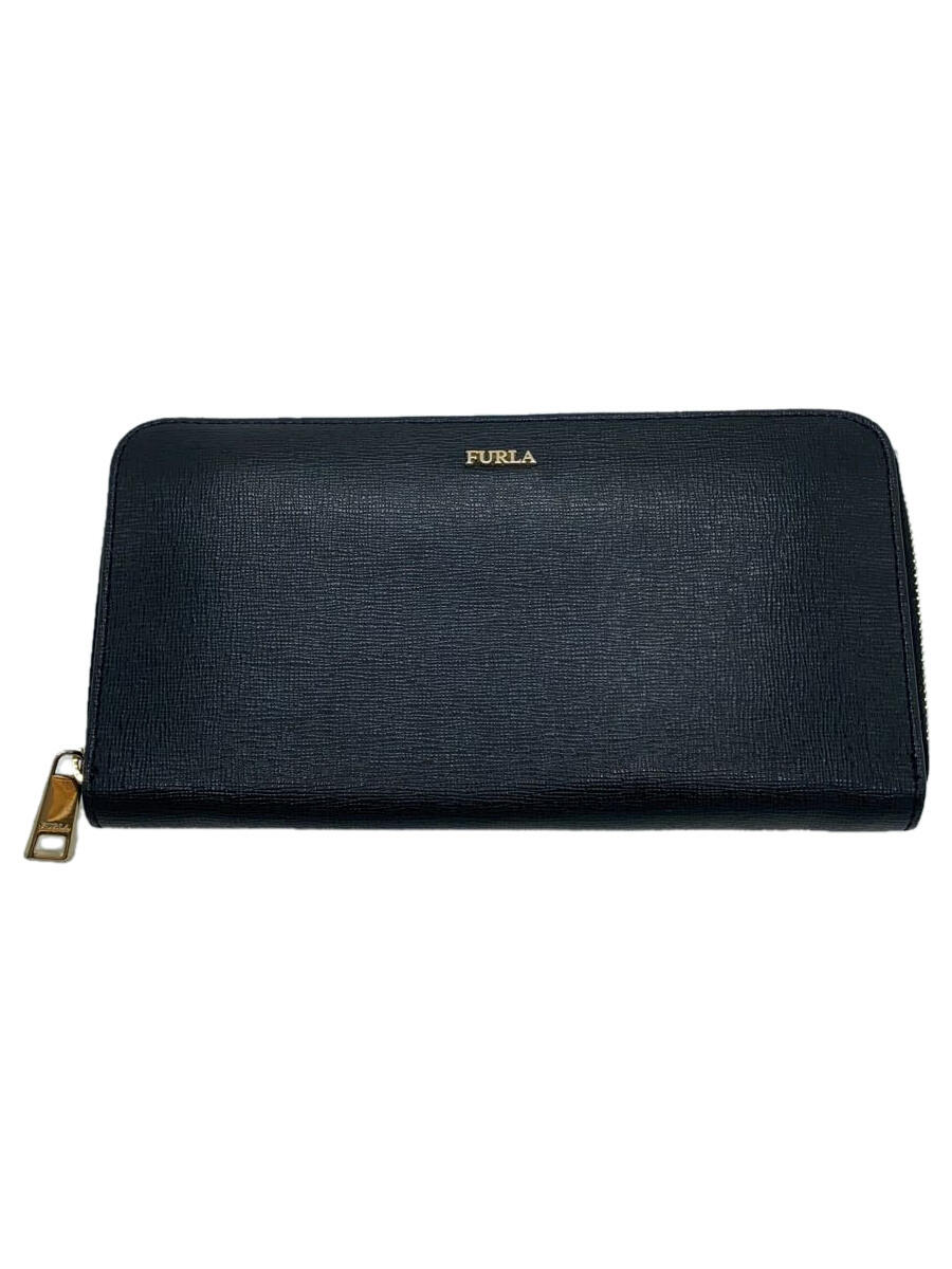 【中古】FURLA◆長財布/--/BLK/無地/レ