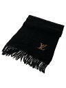 【中古】LOUIS VUITTON◆マフラー/カシミア/BLK/無地/メンズ【服飾雑貨他】
