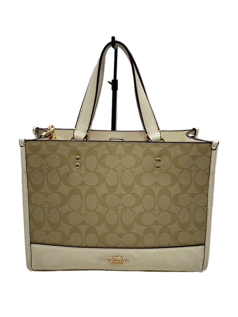 COACH - 【中古】COACH◆デンプシー・キャリーオール_シグネチャー_アイボリーレザー/PVC/BEG//【バッグ】