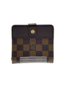【中古】LOUIS VUITTON◆コンパクト・ジップ_ダミエ・エベヌ_BRW/PVC/BRW/レディース【服飾雑貨他】