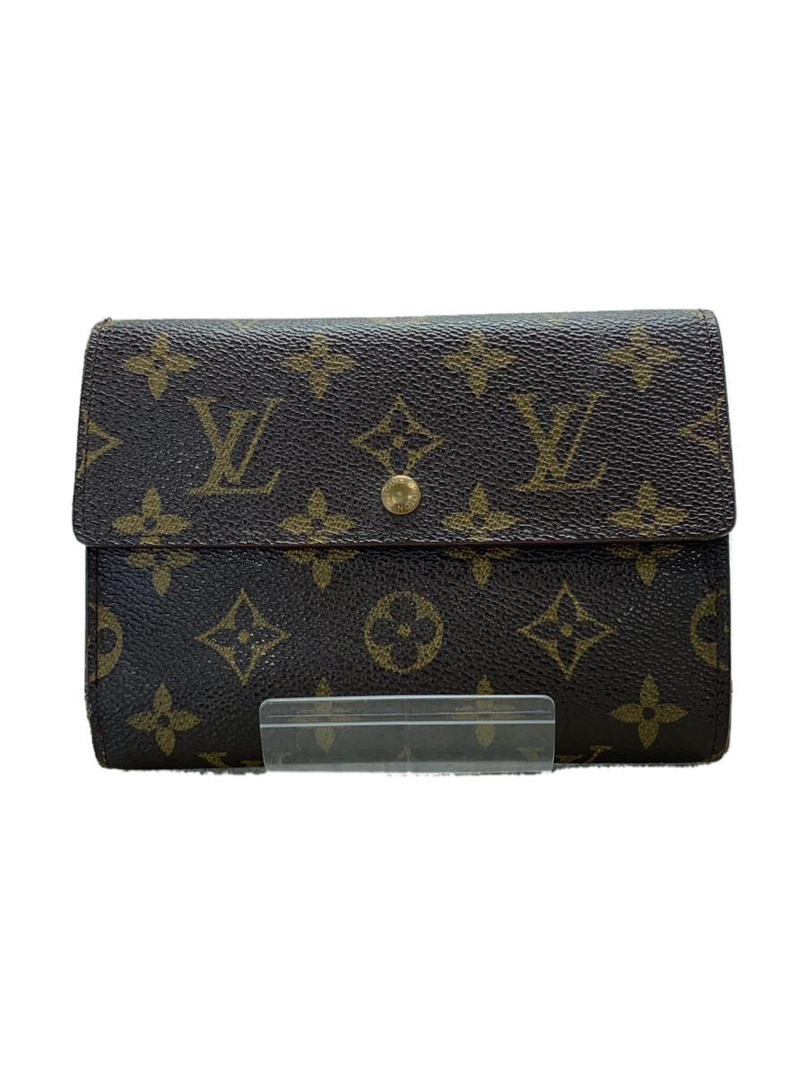 【中古】LOUIS VUITTON◆ポルト・トレゾール・エテュイシェキエ_モノグラム・キャンバス_BRW/PVC/BRW/レディース【服飾雑貨他】