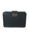 【中古】PRADA◆SAFFIANO TRIANG/NERO/2つ折り財布/レザー/BLK/メンズ/1ML018【服飾雑貨他】