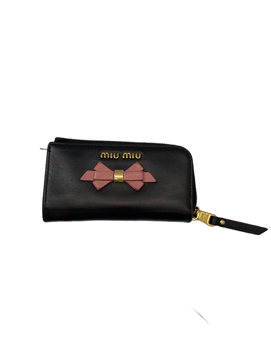 【中古】MIU MIU◆キーケース/レザー/BLK/レディース/内側汚れ/使用感有【服飾雑貨他】