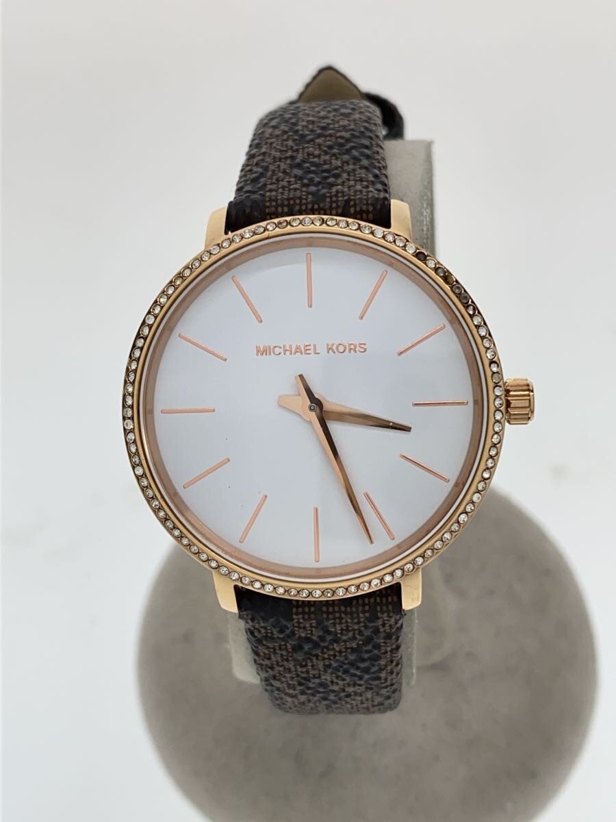 【中古】MICHAEL KORS◆クォーツ腕時計/アナログ/レザー/WHT/BRW/MK-2939//【服飾雑貨他】