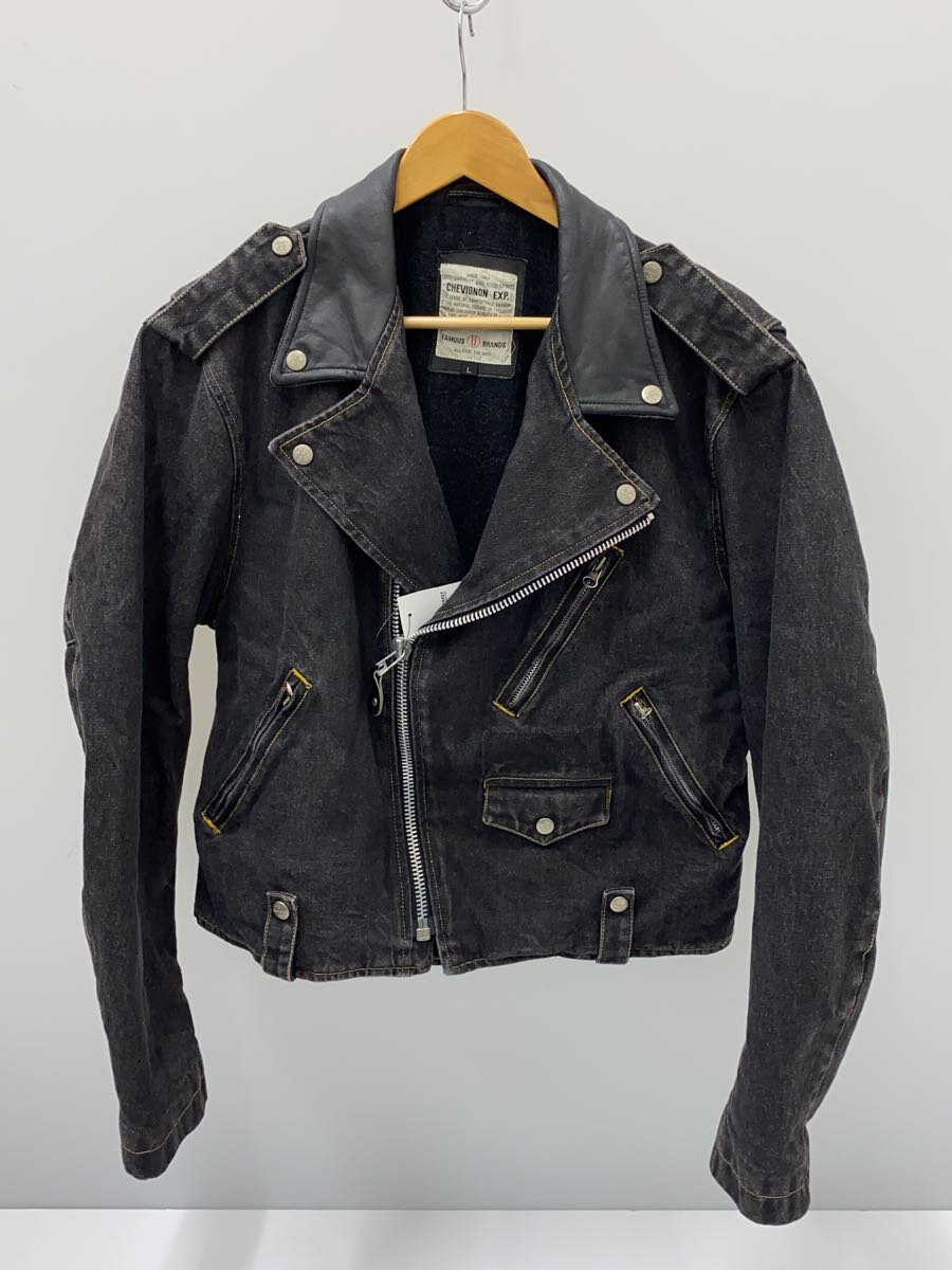 【中古】chevignon◆襟レザー切替デニムライダースジャケット/L/BLK【メンズウェア】