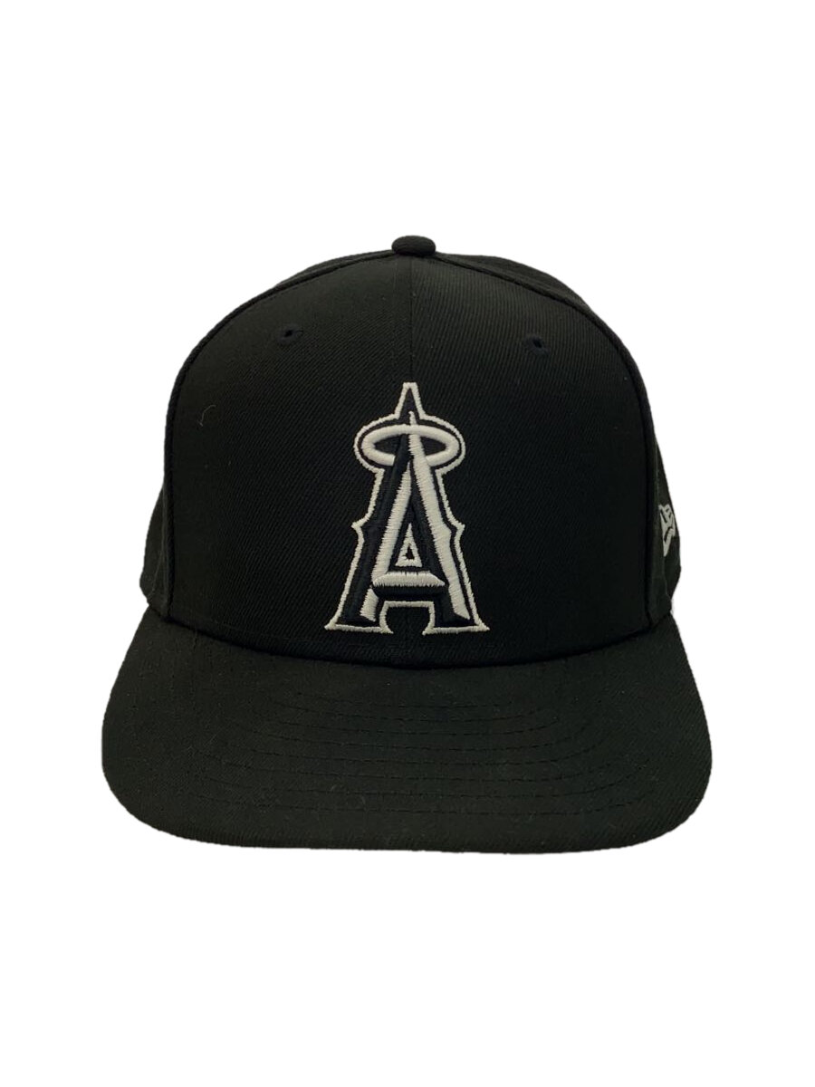 【中古】NEW ERA◆キャップ/7 5/8/ポリエステル/BLK/メンズ/エンゼルス【服飾雑貨他】