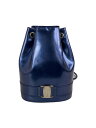 【中古】Salvatore Ferragamo◆巾着バッグ/ショルダーバッグ/エナメル/ネイビー/無地【バッグ】