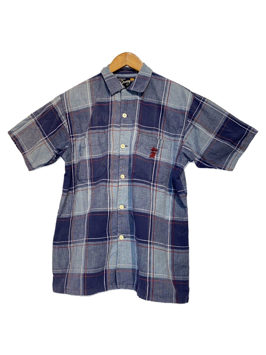【中古】STUSSY◆90s/OLD/半袖シャツ/L/コットン/NVY/チェック//【メンズウェア】
