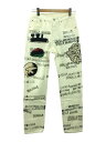 【中古】STUSSY◆22AW/ストレートパンツ/ボトム/30/デニム/WHT/総柄/トリプルコラボ【メンズウェア】