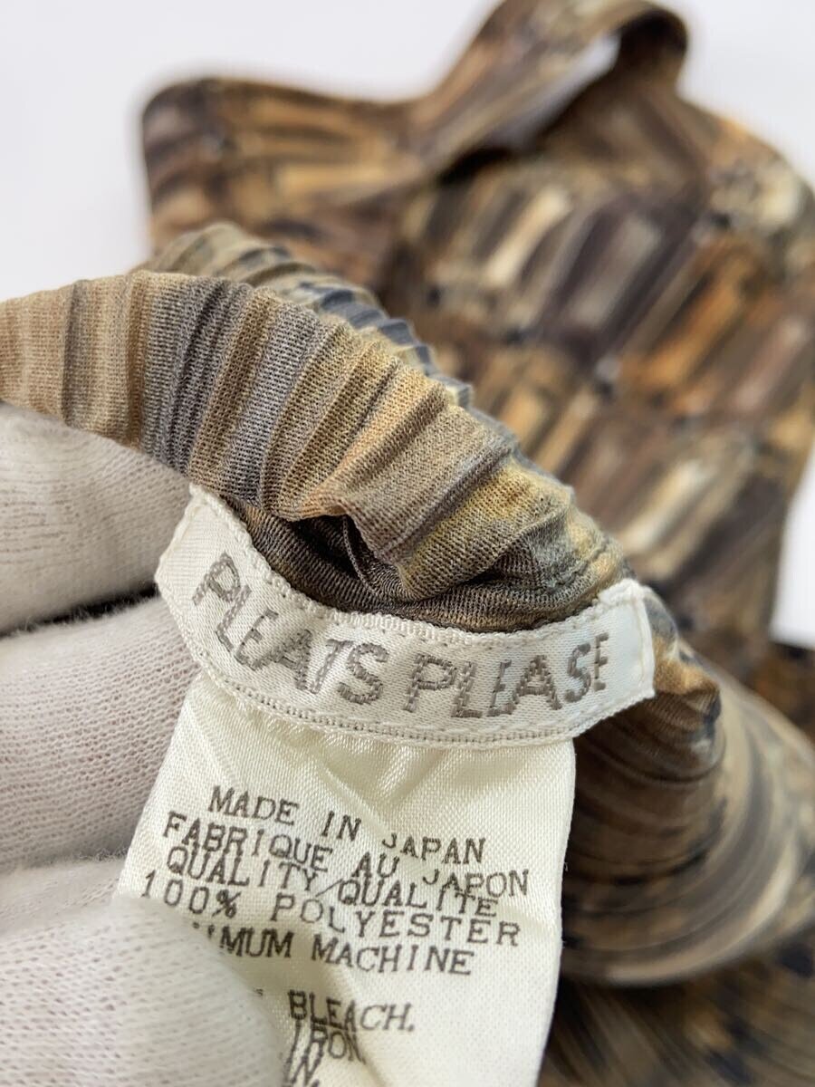 【中古】PLEATS PLEASE ISSEY MIYAKE◆長袖カットソー/3/ポリエステル/キャメル/総柄/PP73-JK804/ボトルネック【レディースウェア】