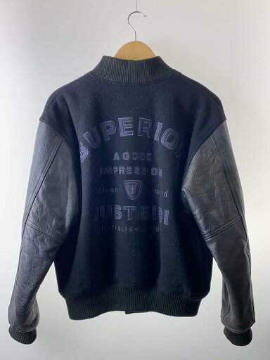 【中古】MEN’S BIGI◆JUST BIGI/スタジャン/M/牛革/BLK/レザー切替【メンズウェア】