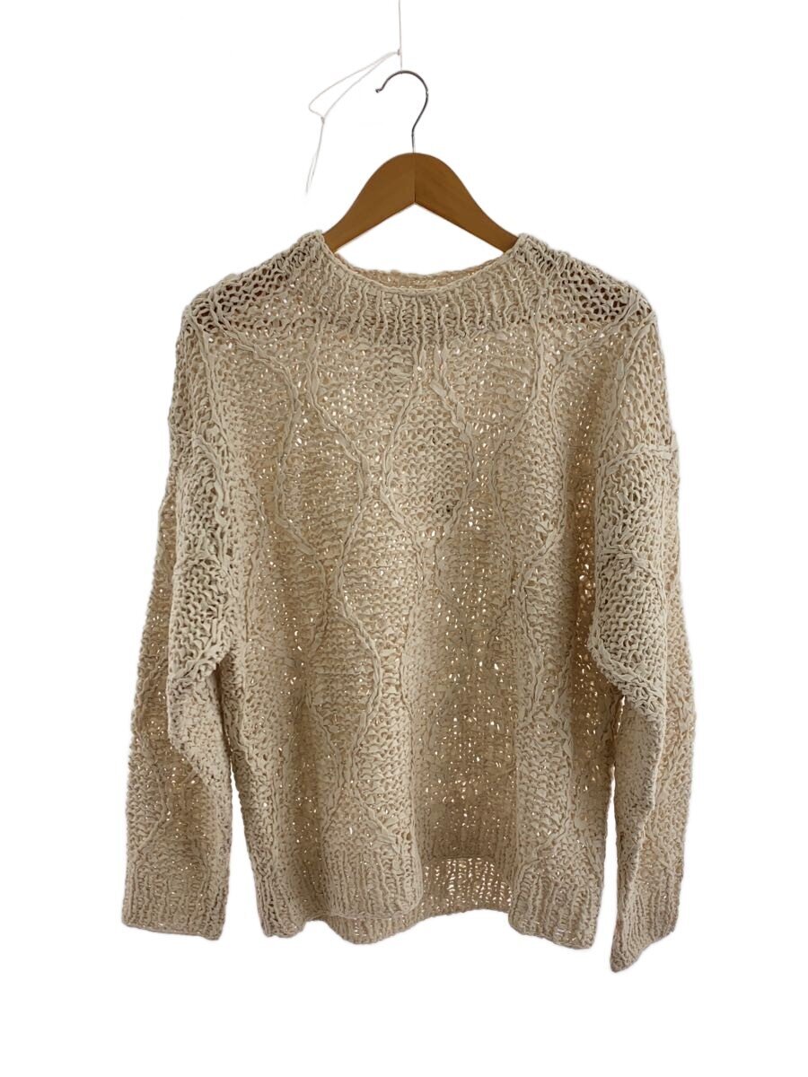 UNUSED◆Gourd Pattern Hand-Knitted Crewneck/3/コットン/IVO/Us2336-c001s3