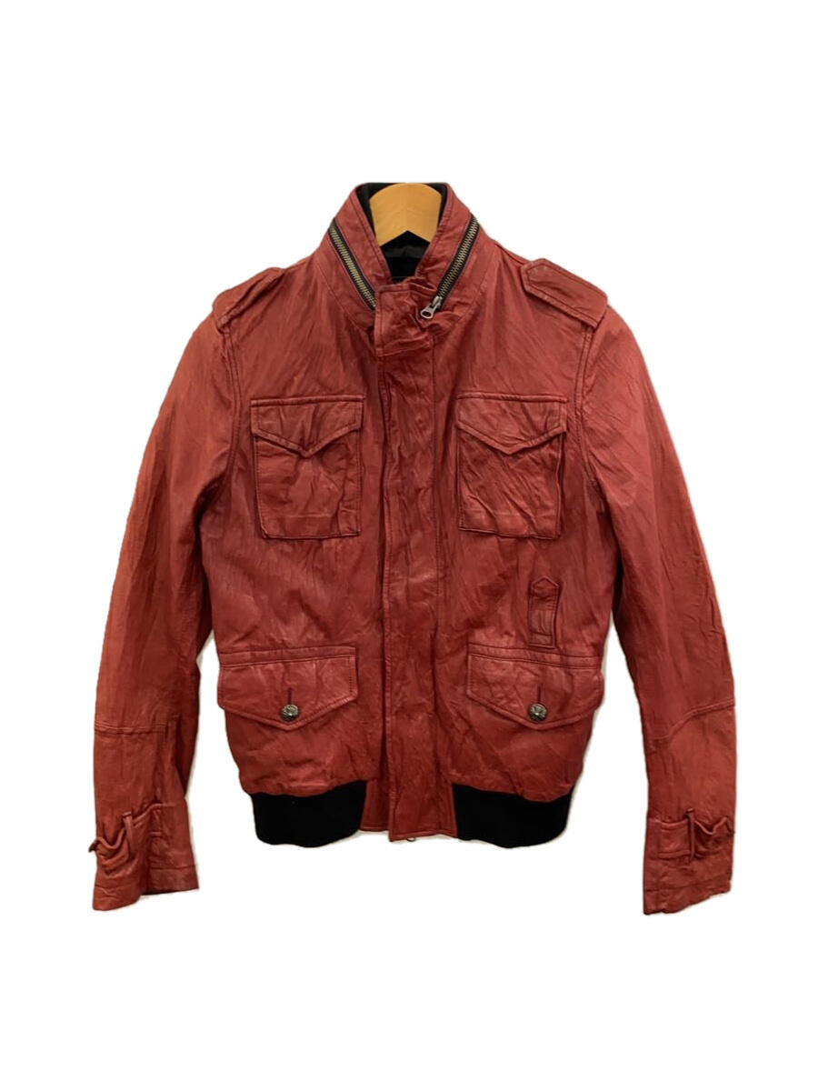 【中古】291295 HOMME◆レザージャケット ブルゾン/2/レザー/RED/584-1103【メンズウェア】