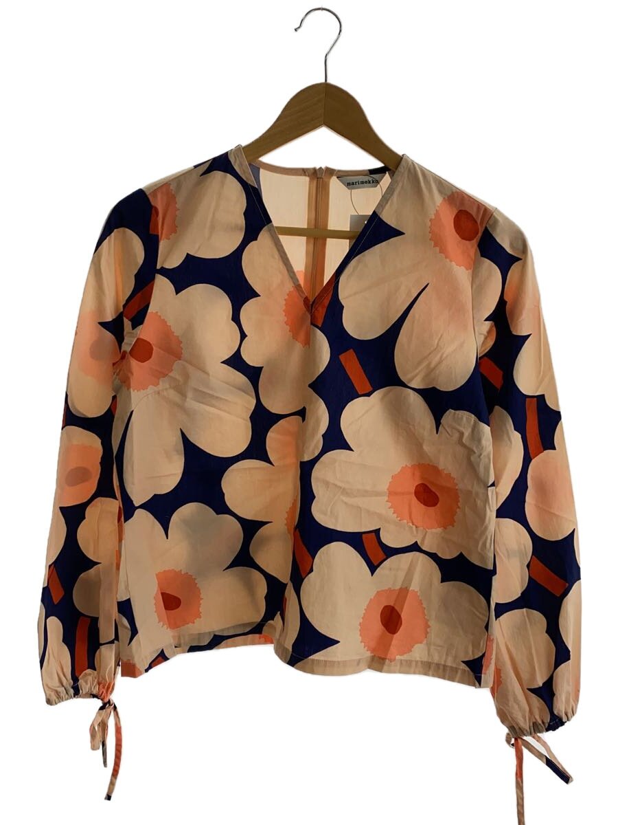 【中古】marimekko◆UNIKKO/長袖ブラウス/34/コットン/NVY/花柄/52203-1-48172【レディースウェア】
