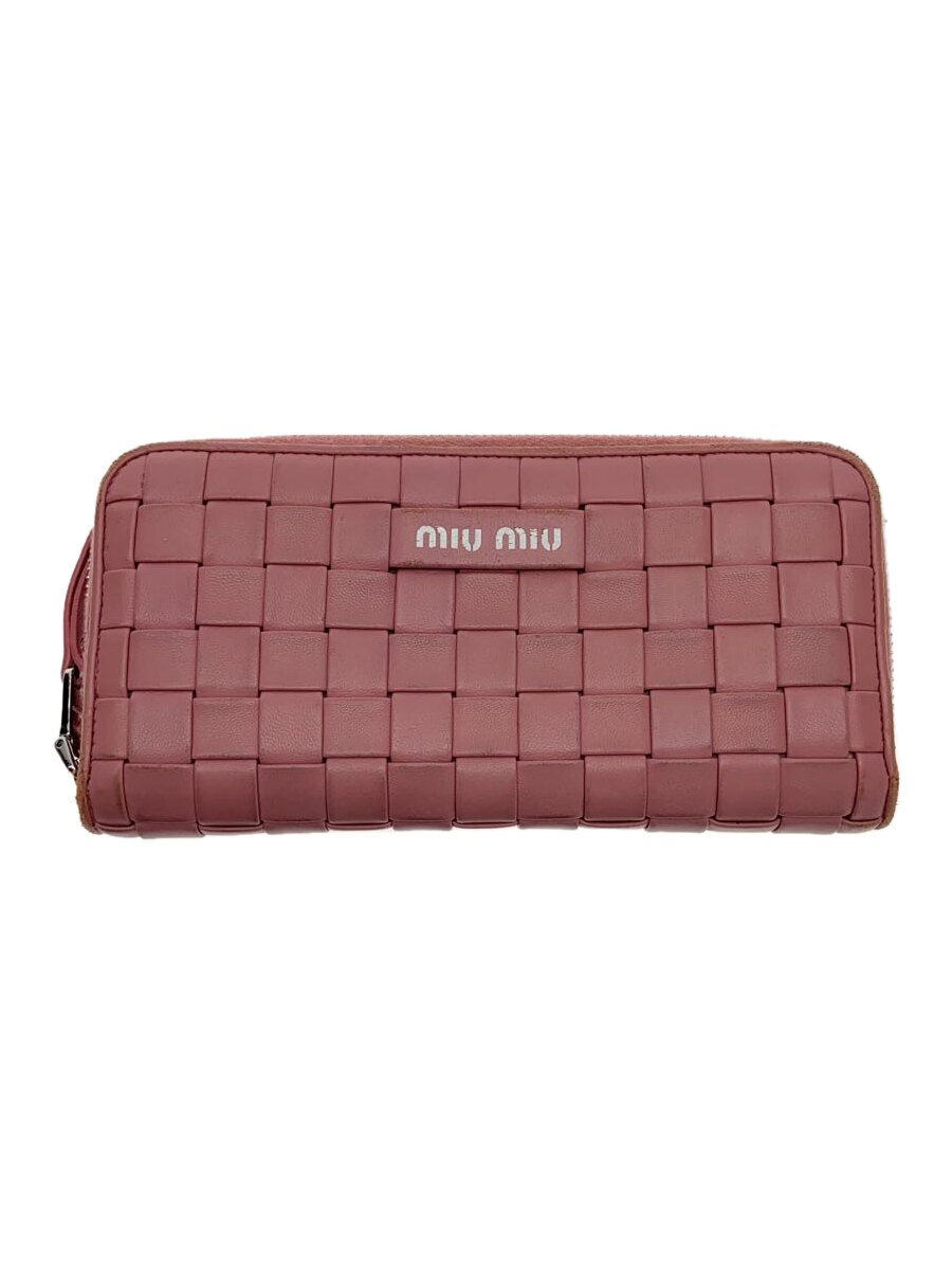 【中古】MIU MIU◆長財布/レザー/PNK/�
