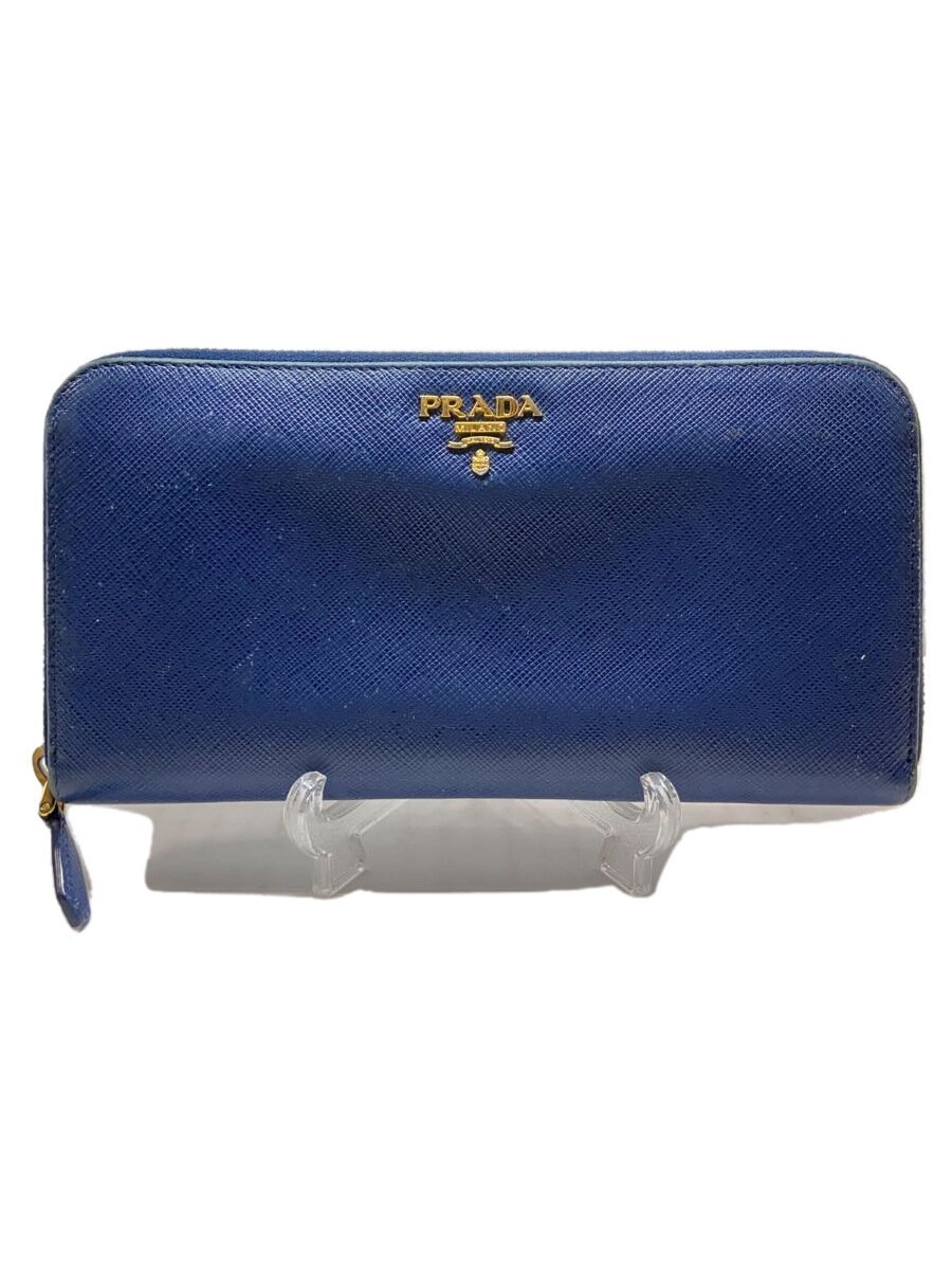 【中古】PRADA◆長財布/レザー/NVY/無地/メンズ【服飾雑貨他】(4.0)