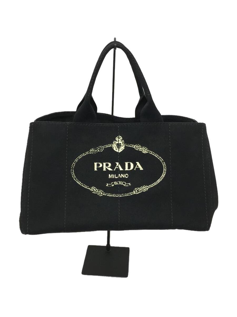 【中古】PRADA◆トートバッグ/キャンバス/BLK/プリント【バッグ】