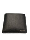【中古】PRADA◆2つ折り財布/レザー/BLK/無地/メンズ/2MO738【服飾雑貨他】
