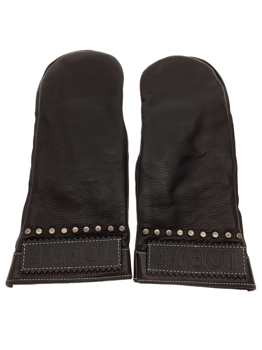LOEWE◆Leather Moufle Gloves/スタッズ/手袋/レザー/BLK/メンズ