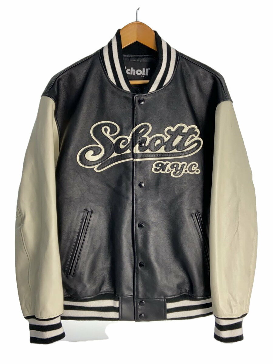 【中古】Schott◆FULL LEATHER STADIUM JACKET/スタジャン/L/レザー/ブラック/3121032/ショット【メンズウェア】