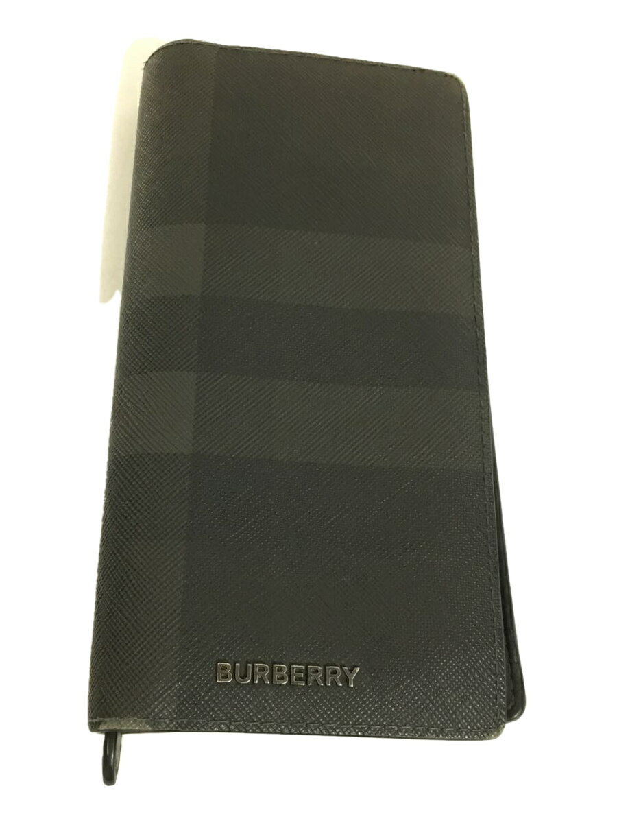 【中古】BURBERRY◆MS CAVENDISH/長財布/PVC/BLK/チェック/メンズ【服飾雑貨他】