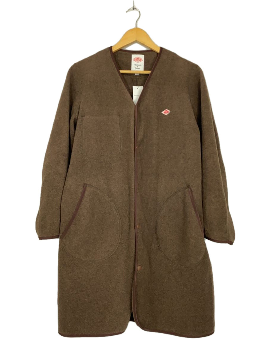 【中古】DANTON◆フリースノーカラーコート/コート/36/ポリエステル/ブラウン/JD-8992【レディースウェア】