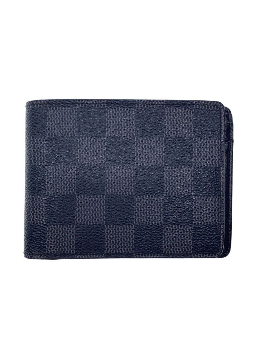【中古】LOUIS VUITTON◆ポルト・フォイユ・スレンダー_ダミエ・グラフィット/PVC/BLK/メンズ【服飾雑貨他】