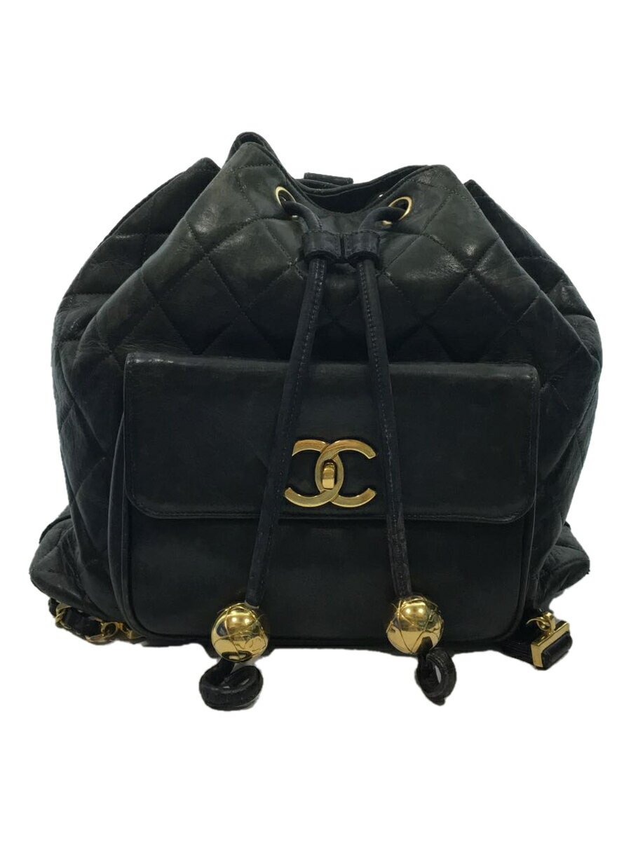 【中古】CHANEL◆リュック/羊革/ブラック/黒/マトラッセ/ラムリュックサック/金具/ラムレザー/ココマーク/中古【バッグ】