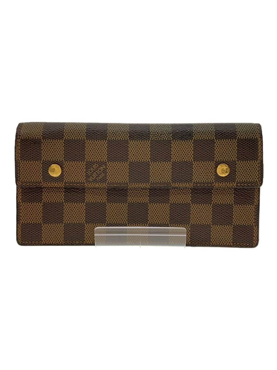 【中古】LOUIS VUITTON◆ポルト・フォイユ・アコルディオン_ダミエ・エベヌ_BRW/PVC/BRW/メンズ【服飾雑貨他】