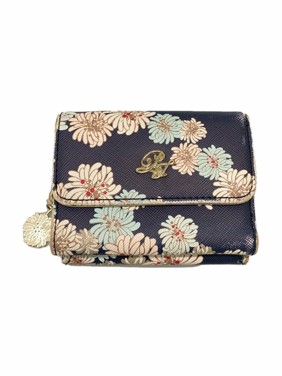 【中古】PAUL&JOE◆3つ折り財布/--/NVY/花柄/レディース/角スレ有【服飾雑貨他】