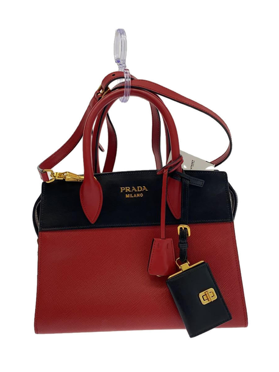 【中古】PRADA◆エスプラナード 2WAY バイカラー ショルダーバッグ/レザー/レッド×ブラック/1BA045【バッグ】