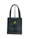 【中古】YVES SAINT LAURENT◆クロコ型押し/スクエアミニハンドバッグ/トートバッグ/レザー/BLK【バッグ】