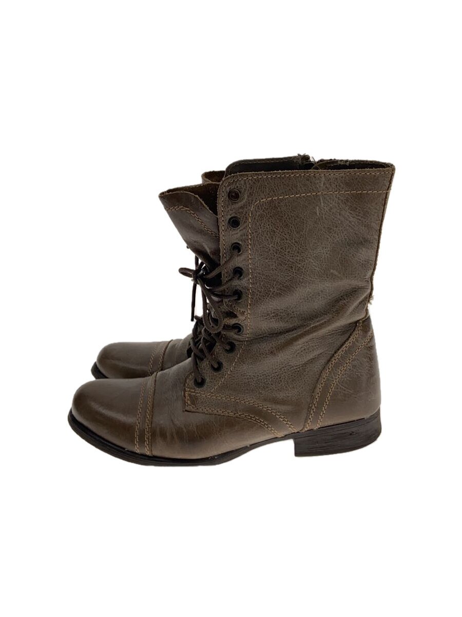 【中古】STEVE MADDEN◆レースアップブーツ/--/GRY/レザー【シューズ】