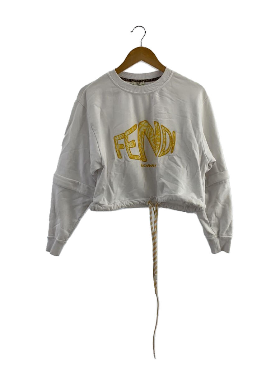 【中古】FENDI◆フィッシュアイクロップジャージ/スウェット/S/コットン/ホワイト/FS7461 AG7C【レディースウェア】