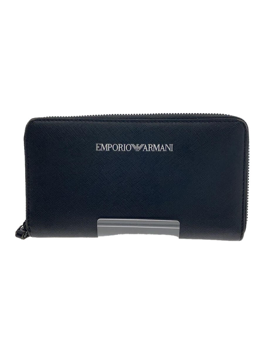 【中古】EMPORIO ARMANI◆ラウンドジップ長財布/レザー/BLK【服飾雑貨他】