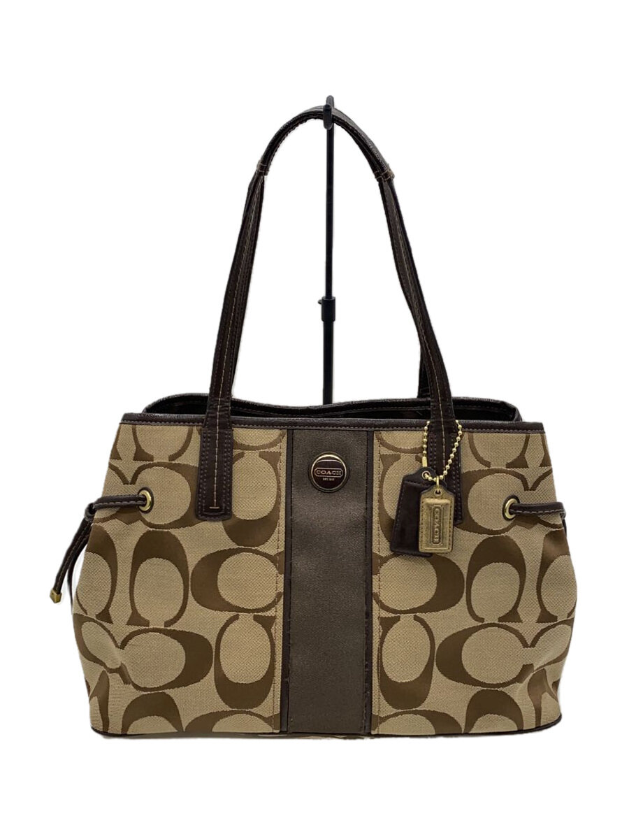 【中古】COACH◆トートバッグ_シグネチャー/キャンバス/BEG/総柄//【バッグ】