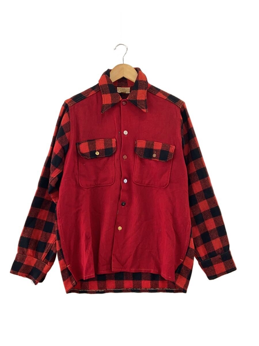 【中古】BRENT◆40s/長袖シャツ/M/ウール/RED/チェック/ヴィンテージ【メンズウェア】