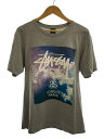 【中古】STUSSY◆Tシャツ/M/コットン/GRY/WORLD TOUR/BIG 4/ワールドツアー/プリント/フロントロゴ【メンズウェア】
