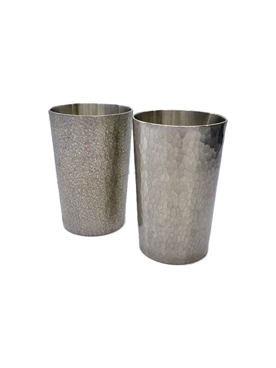 【中古】清課堂/錫 一口ビール/石目・丸鎚目/グラス/2点セット/SLV【キッチン用品】
