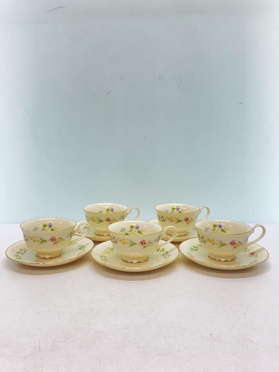 【中古】Noritake◆カップ&ソーサー/5点セット/WHT/花柄/金縁【キッチン用品】