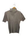 【中古】PLEATS PLEASE ISSEY MIYAKE◆半袖カットソー/3/ポリエステル/GRY/無地/PP55-JK104【レディースウェア】