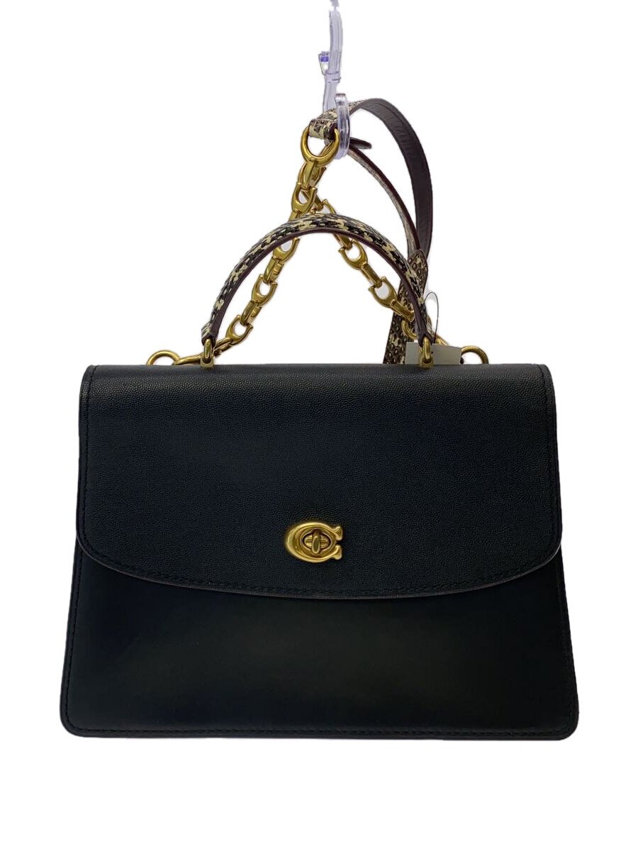 COACH - 【中古】COACH◆ハンドバッグ_オールレザー/レザー/BLK【バッグ】