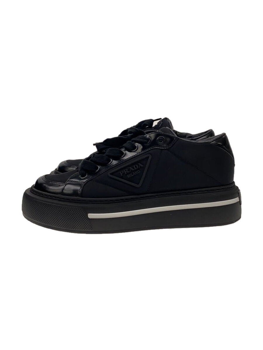 【中古】PRADA◆RE-NYLON/トライアングルロゴ/レザーコンビ/ローカットスニーカー/UK6/BLK/ナイロン/2EG376【シューズ】