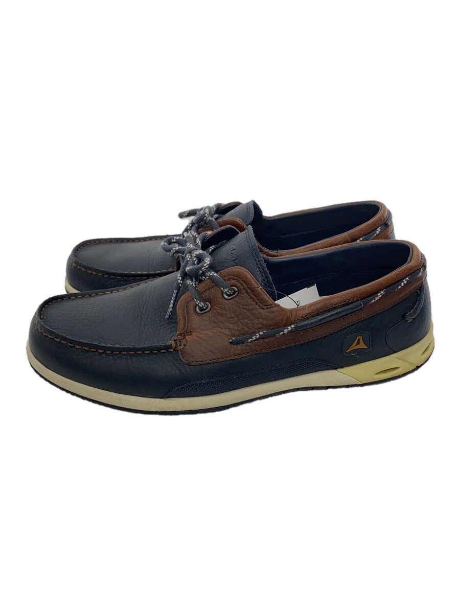 【中古】Clarks◆ローカットスニーカー/UK8.5/ネイビー/ブラウン/ステッチ/外縫い/バイカラー/13285【シューズ】